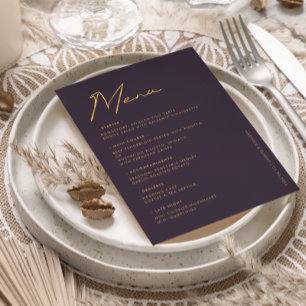 Modern Purple Gold Typography Wedding Table Menu