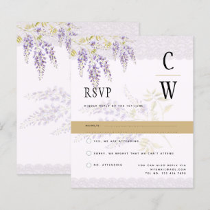 Modern Purple Gold Wisteria Lace RSVP