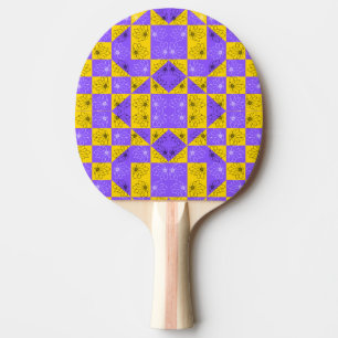 Modern purple & golden Chequerboard floral pattern Ping Pong Paddle
