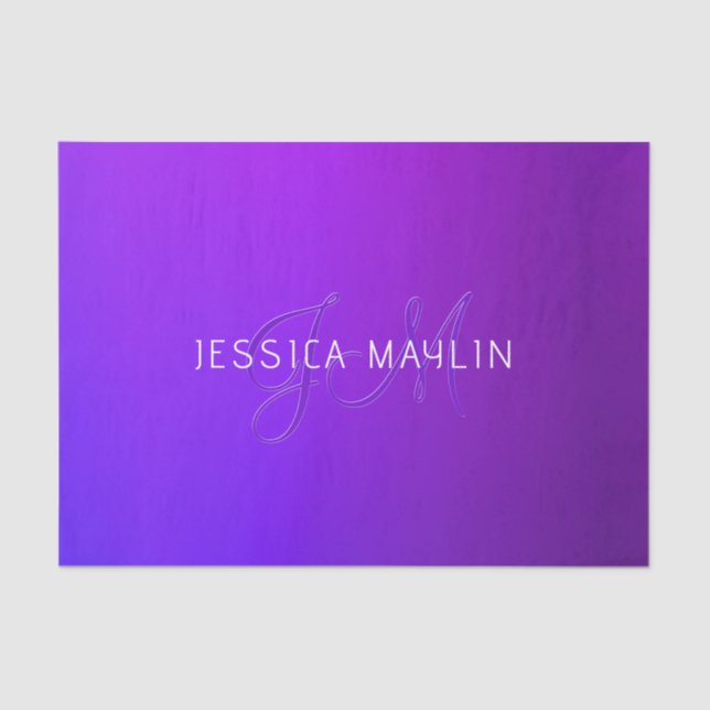 Modern Purple Gradient Name & Monogram  Tissue Paper (Front)