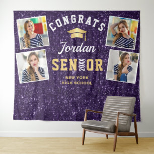 Modern Purple Graduation 4 Photo Booth Backdrop Tapestry