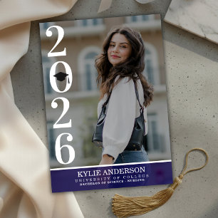 Modern Purple Graduation Cap Senior Photo Invitation
