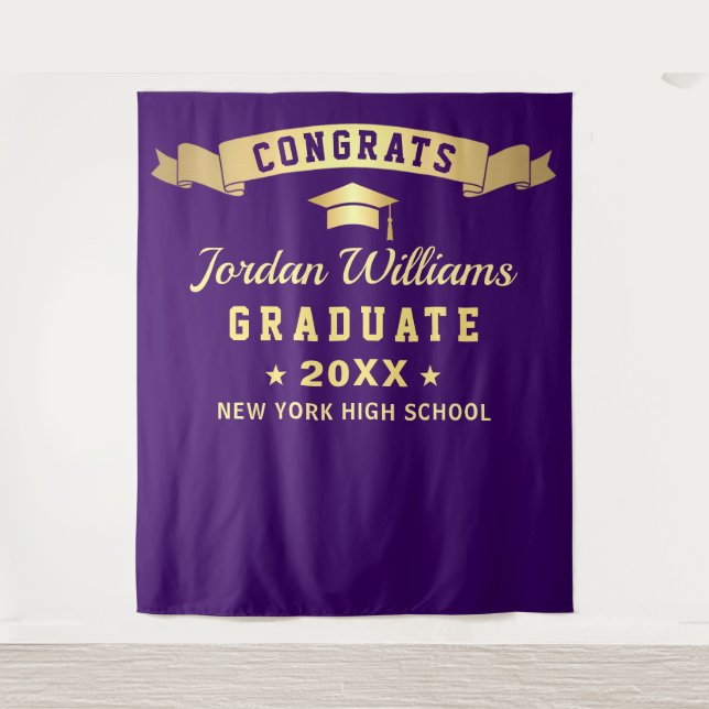 Modern Purple Graduation Party Photo Backdrop Tapestry (Front)