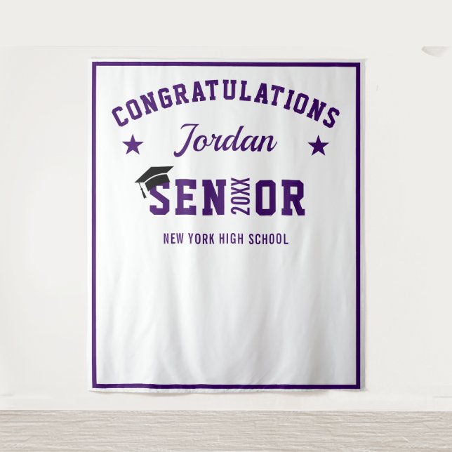 Modern Purple Graduation Party Photo Backdrop Tapestry (Front)