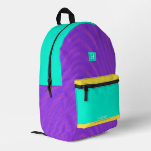 Modern Purple Green and Yellow Personalised Name  Printed Backpack