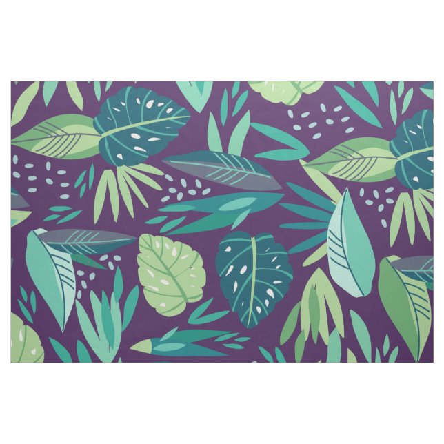Modern purple & Green Botanical Leafs Pattern Fabric (Fat Quarter)