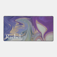Modern Purple Green & Gold Marble Swirl Monogram