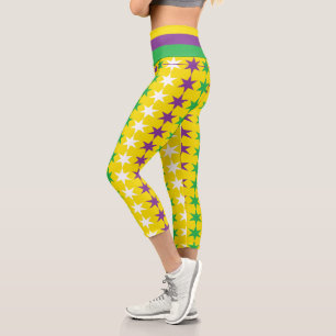 Modern Purple Green Mardi Gras Pattern Capri Leggings