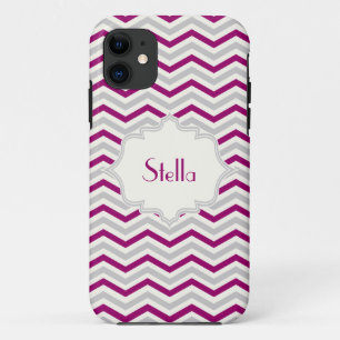 Modern purple, grey, ivory chevron custom iPhone 11 case