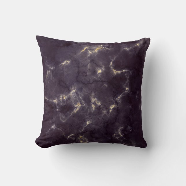 Modern Purple & Grey Marble Throw Pillow with Gold (Front)
