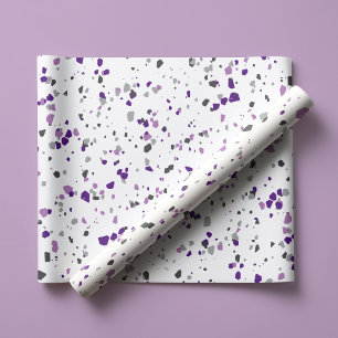 Modern Purple Grey Terrazzo Pattern Wrapping Paper