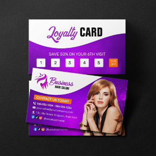 Modern Purple HairStylist Beauty Salon Hairdresser Loyalty Card