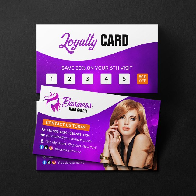 Modern Purple HairStylist Beauty Salon Hairdresser Loyalty Card (Creator Uploaded)