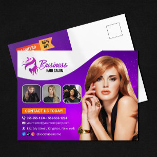 Modern Purple HairStylist Beauty Salon Hairdresser Postcard