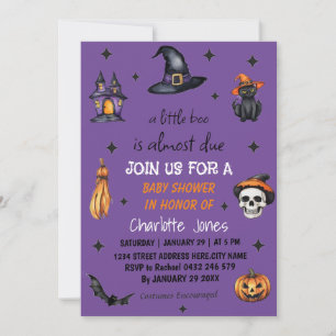 Modern Purple Halloween Little Boo Baby Shower Invitation