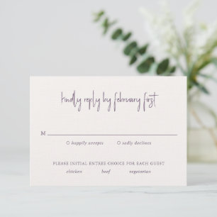 Modern Purple Handwritten Script Elegant Wedding RSVP Card