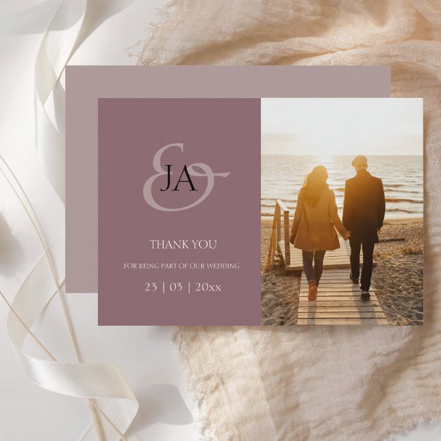 Modern Purple Initials Photo Wedding Thank You (Creator Uploaded)