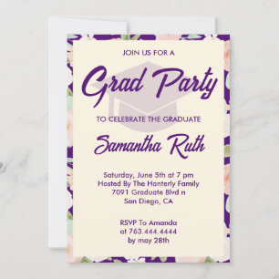 Modern Purple Ivory Floral Photo Graduation Party Invitation