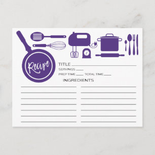 Modern Purple Kitchen Utensils Recipe Card