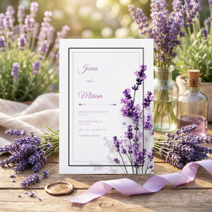Modern Purple Lavender Black Purple Frame Wedding Invitation
