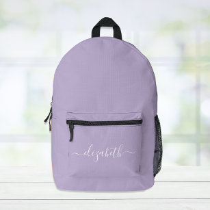 Modern Purple Lavender Personalised Script Printed Backpack