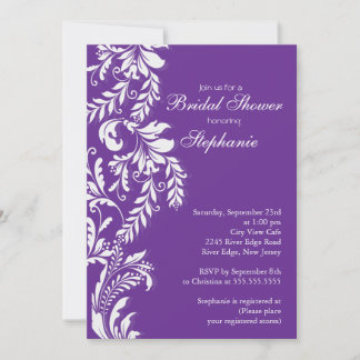 Modern Purple Leaf Swirl Bridal Shower Invitation