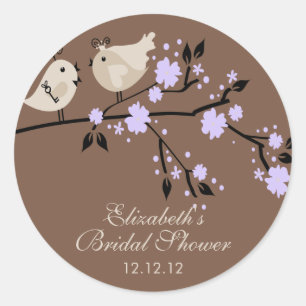 Modern Purple Love Birds Bridal Shower Classic Round Sticker