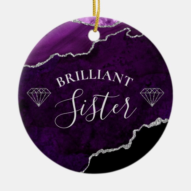 Modern Purple Marble Agate Brilliant Sister  Ceramic Tree Decoration (Front)