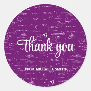 Modern Purple Math Graduation Thank You Classic Round Sticker