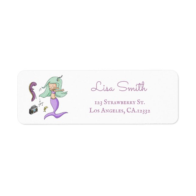 Modern Purple Mermaid Dancing Return Address (Front)