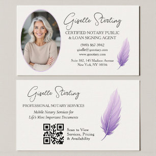 Modern Purple Mobile Notary Photo QR Code Business Card