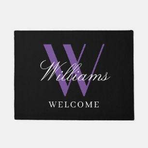 Modern Purple Monogram Newlyweds Name Wedding Doormat