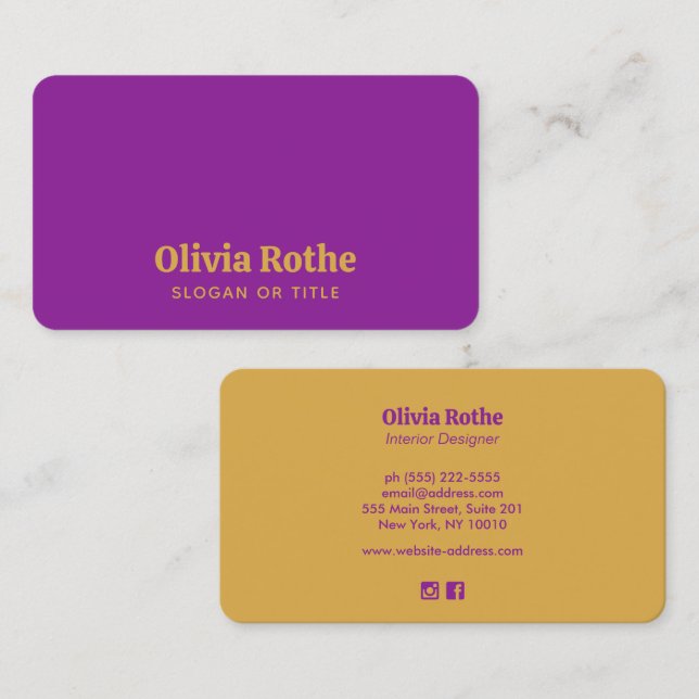 Modern Purple Mustard yellow Typography  Business Card (Front/Back)