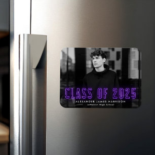 Modern Purple Neon Class of 2022 Photo Graduation Magnet