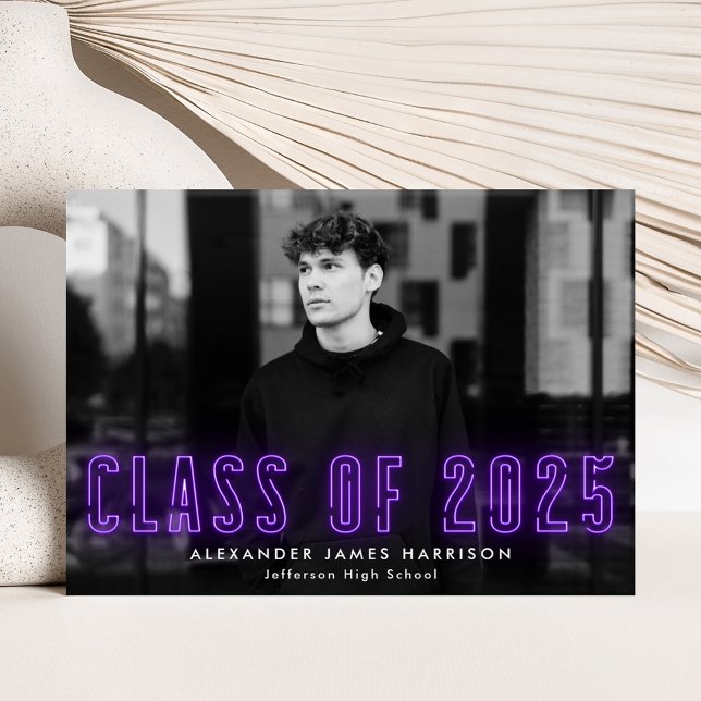 Modern Purple Neon Class of 2025 Photo Graduation Announcement (Creator Uploaded)