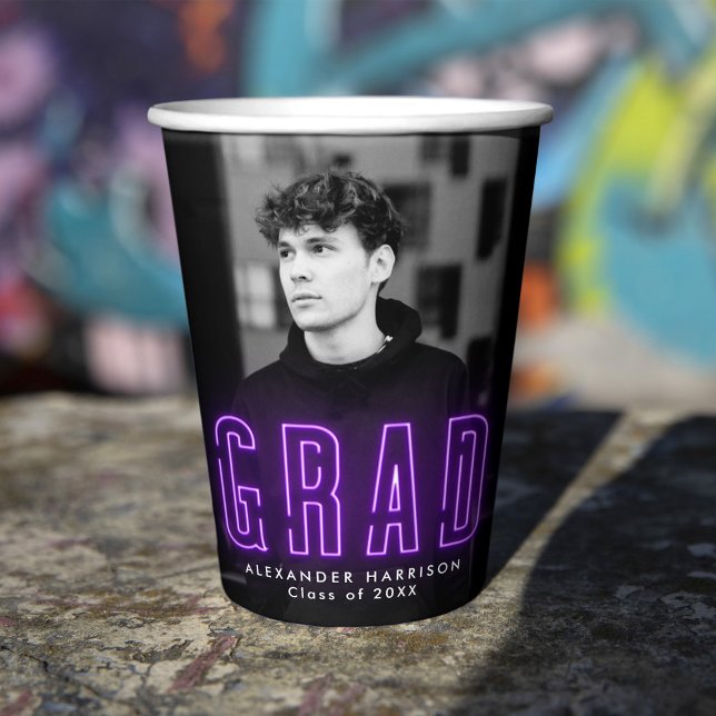 Modern Purple Neon Graduation Paper Cups (Creator Uploaded)