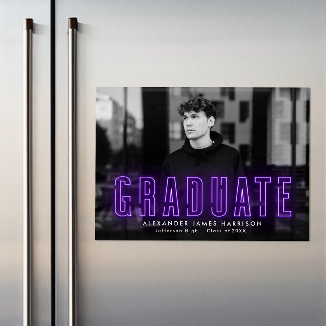 Modern Purple Neon Photo Graduation Announcement (Creator Uploaded)