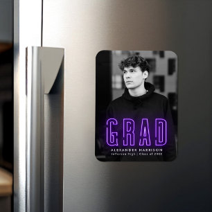 Modern Purple Neon Vertical Photo Graduation Magnet