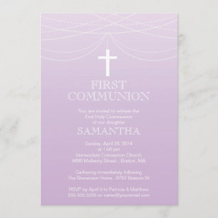 Modern Purple Ombre Garland Cross Communion Invitation