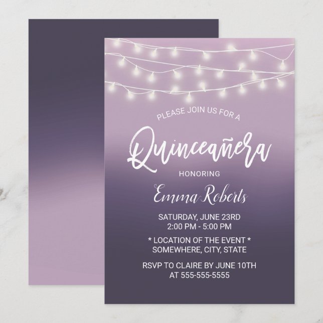 Modern Purple Ombre Quinceanera 15 Birthday Invitation (Front/Back)