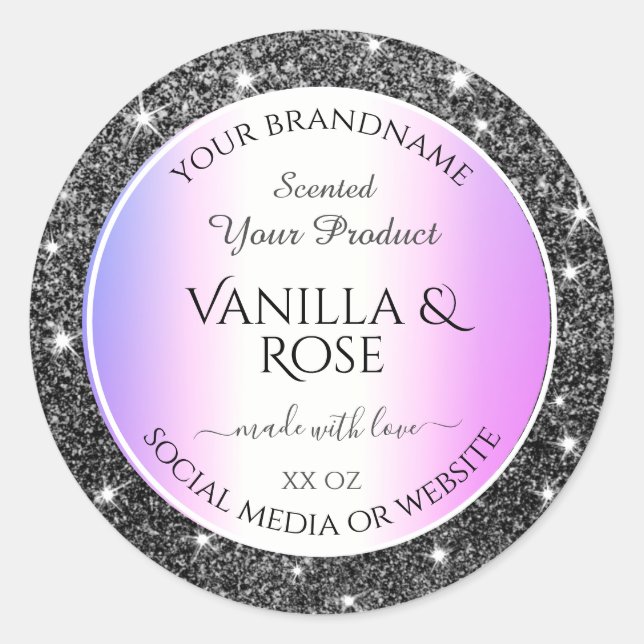Modern Purple Ombre Silver Glitter Product Labels (Front)