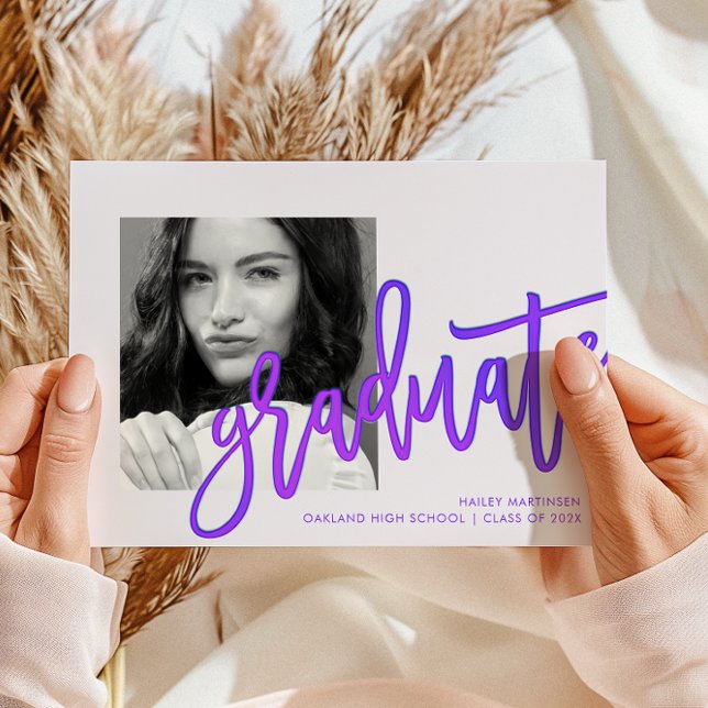 Modern Purple Ombre Typography Photo Grad Party Invitation (Creator Uploaded)
