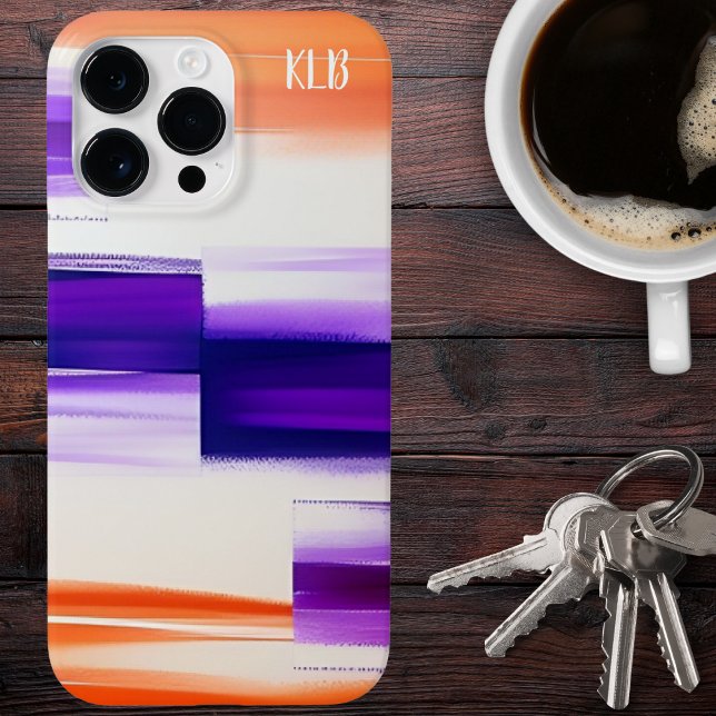 Modern Purple & Orange Brush Strokes Monogram Case-Mate iPhone Case (Creator Uploaded)