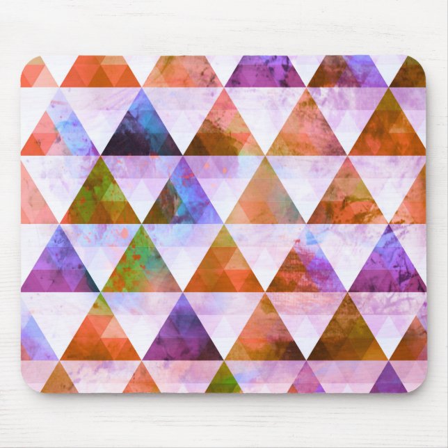 Modern Purple & Orange Geometric Triangle Design Mouse Pad (Front)