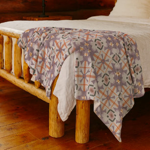 Modern Purple Orange Tribal Mosaic Art Pattern Fleece Blanket