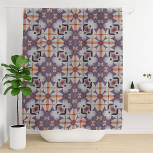 Modern Purple Orange Tribal Mosaic Art Pattern Shower Curtain