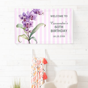 Modern Purple Orchid Flower Stripes Birthday Banner