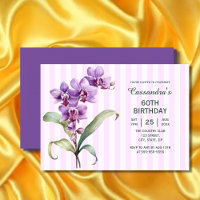 Modern Purple Orchid Stripes Floral 60th Birthday