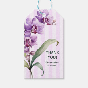 Modern Purple Orchid Stripes Floral Thank You Gift Tags