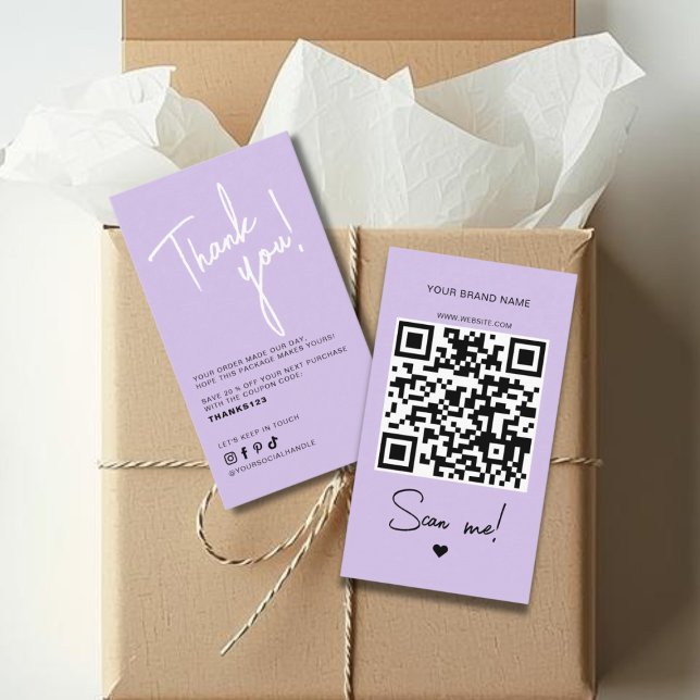 Modern purple order thank you QR code Business Card (Creator Uploaded)